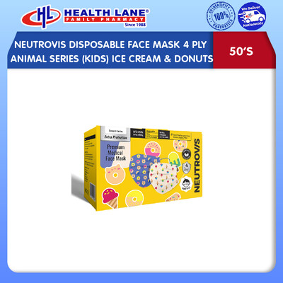 NEUTROVIS DISPOSABLE FACE MASK 4 PLY 50'S ANIMAL SERIES (KIDS)- ICE CREAM & DONUTS